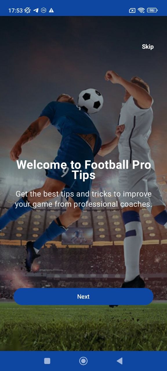 1x Football Pro Tips onboarding screen