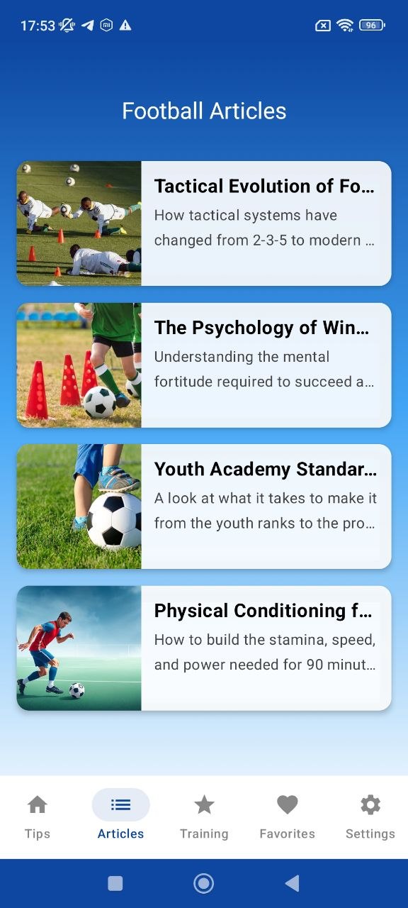 Football articles list screen